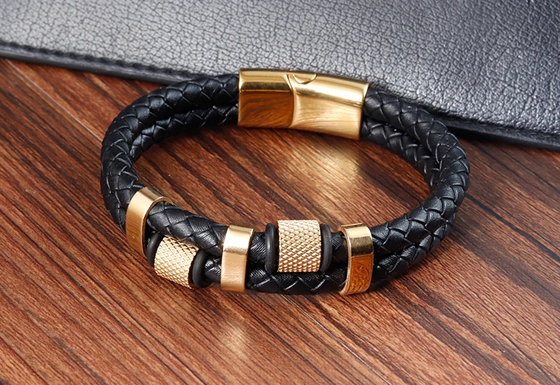 1 Stück Charm-Armband aus geflochtenem Seil für Herren, Edelstahl, magnetische Schnalle, Armbänder und Armreifen aus echtem Leder, Schmuck für Männer und Frauen – Detail 9