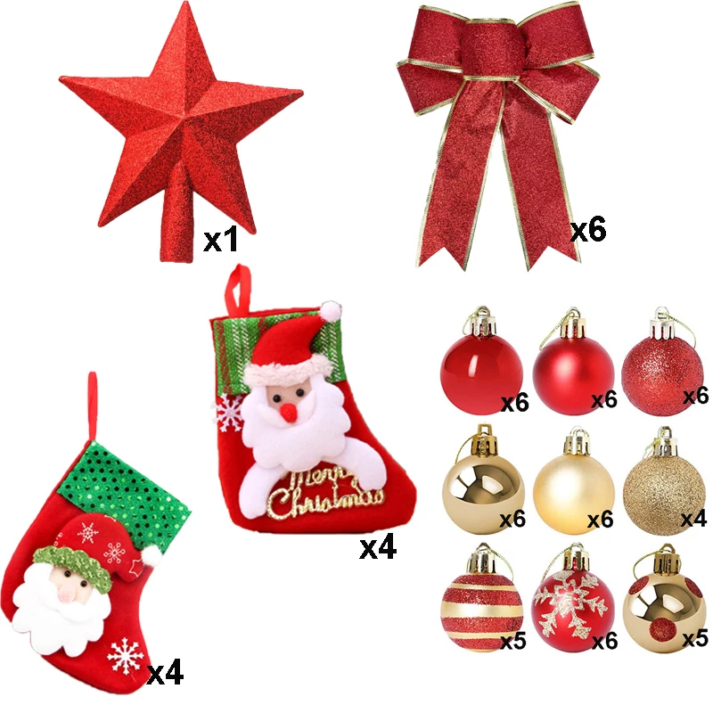 Christmas Ornaments Set Christmas Tree Decorations Home Hanging Decor Snowflake Bow Balls Star Winter New Year Party Holiday