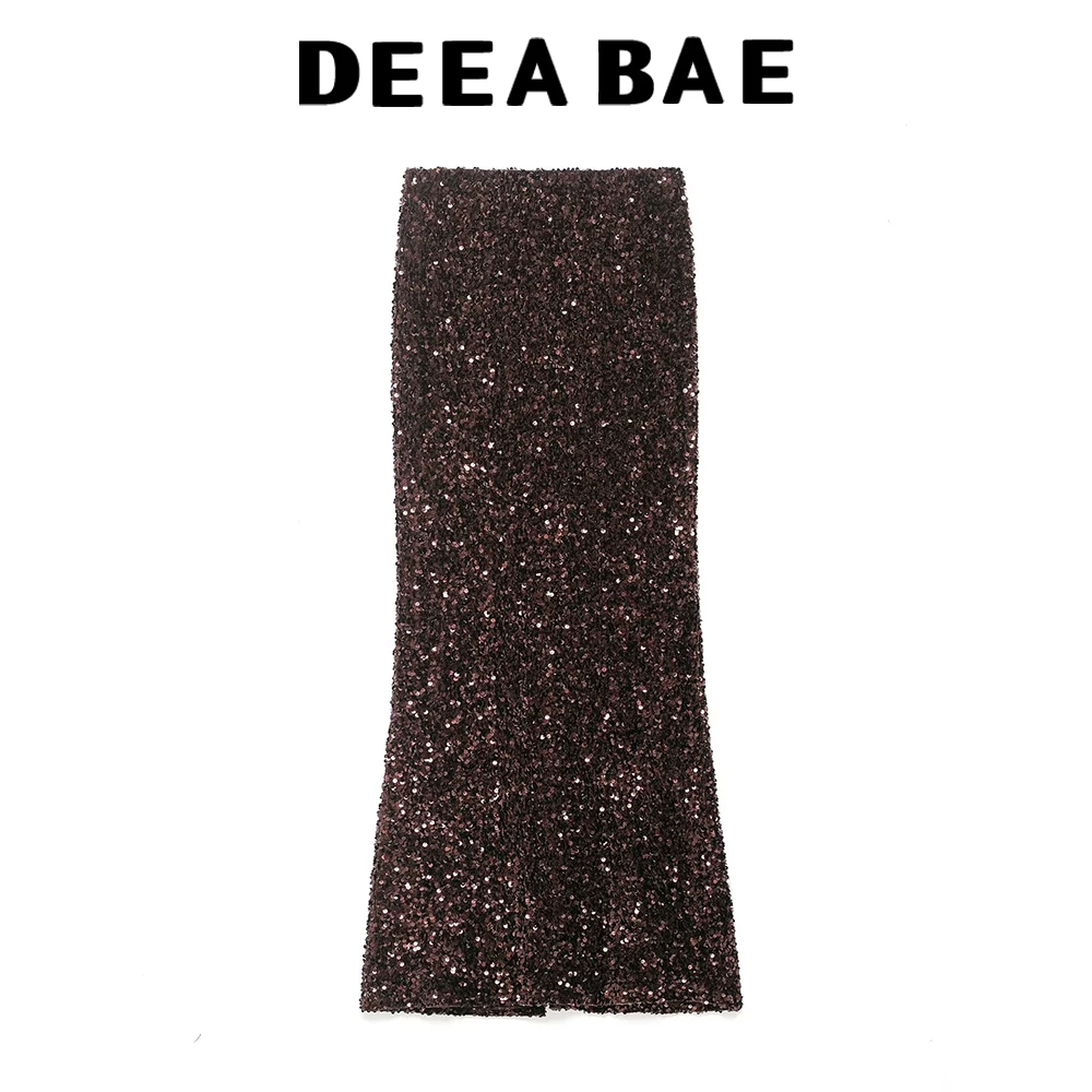 

DEEABAE 2025 new women's clothing winter fashion temperament versatile pearl embellishment long skirt