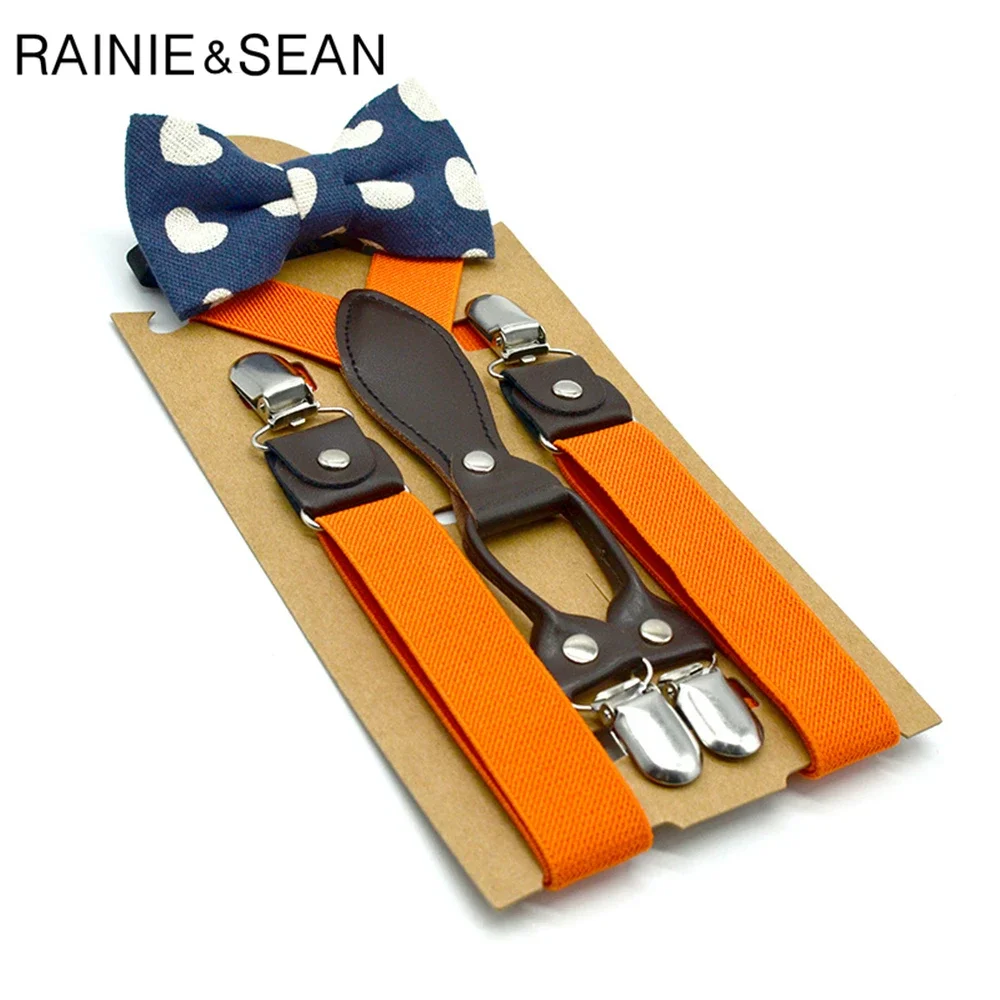 RAINIE SEAN Fashion Girls Boys Suspenders with Bow Tie Orange Yellow Kids Suspenders Solid Wedding Braces for Children 65cm*2.5