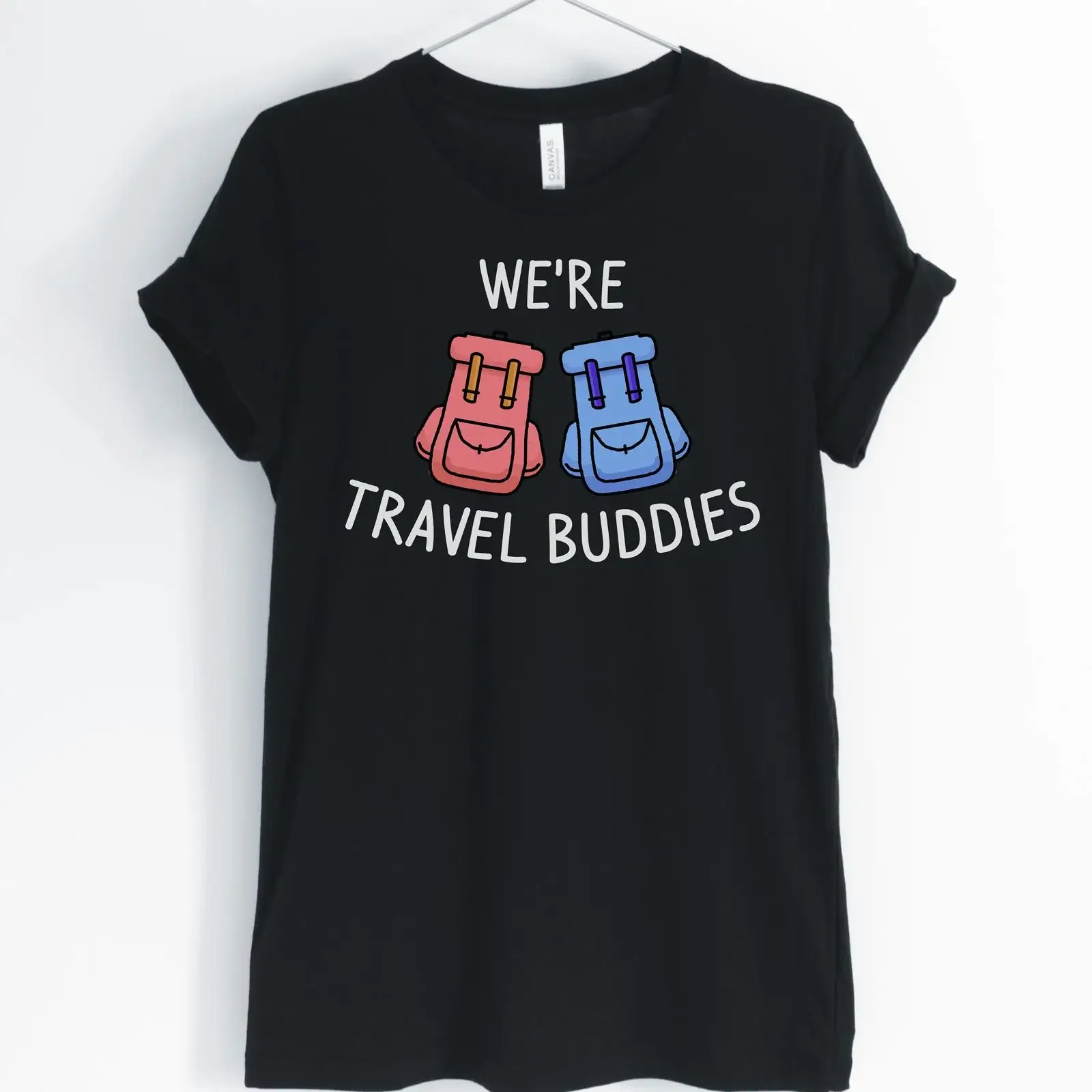 We're Travel Buddies Cute Backpack T Shirt Lover Couple Vacation Women Casual vintage Washed Breathable Soft