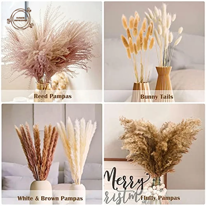 30/100PCS Fluffy Pampas Dried Flowers Natural Bunny Tails Grass Autumn Decoration Home Wedding Tables Decor Artificial Flower