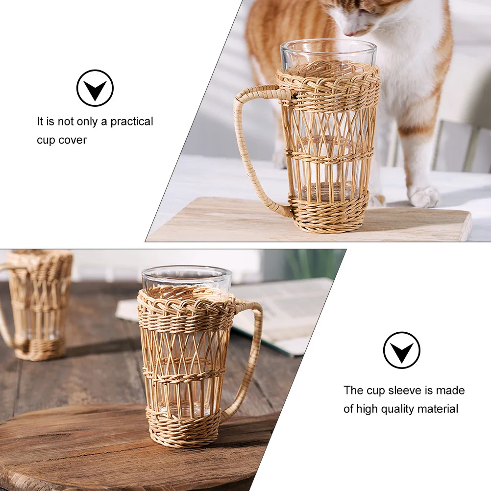 

Рукав для чашки из ротанга, 1 шт., практичная ручка, защита от ожогов, крышка для стакана для воды, рукав для чашки с водой для домашнего использования