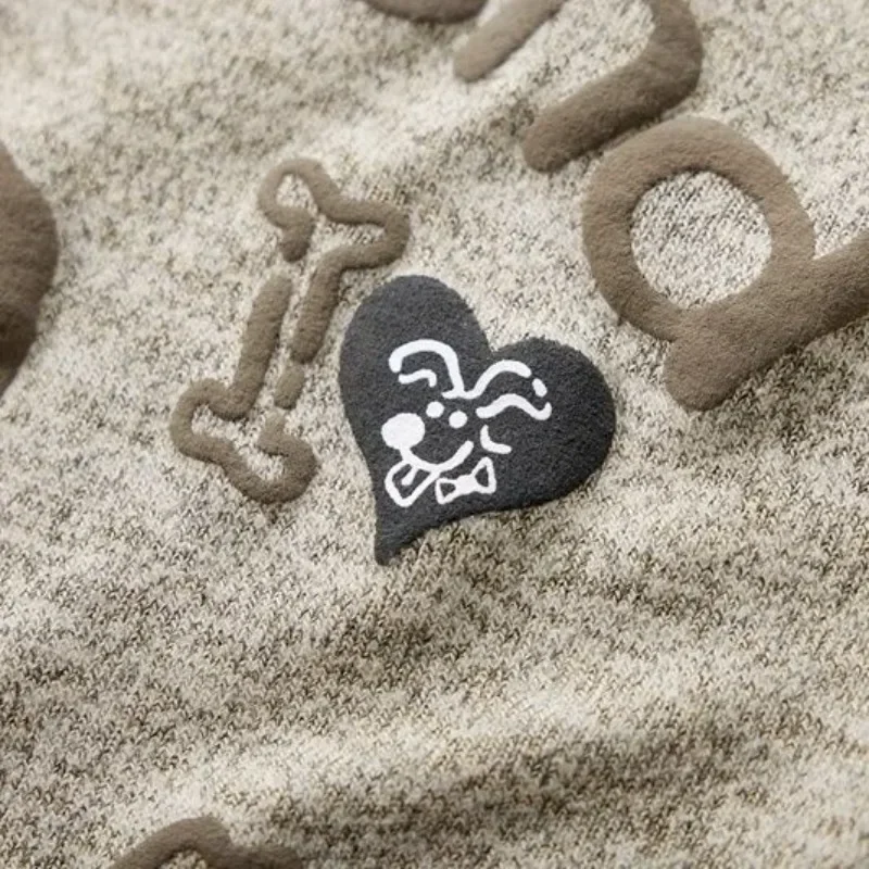 Camisetas de manga larga con capucha para mujer, estilo pijo, color caqui, con estampado de perro, camisetas Y2k, camisetas de cintura delgada, Vintage de punto de calle alta