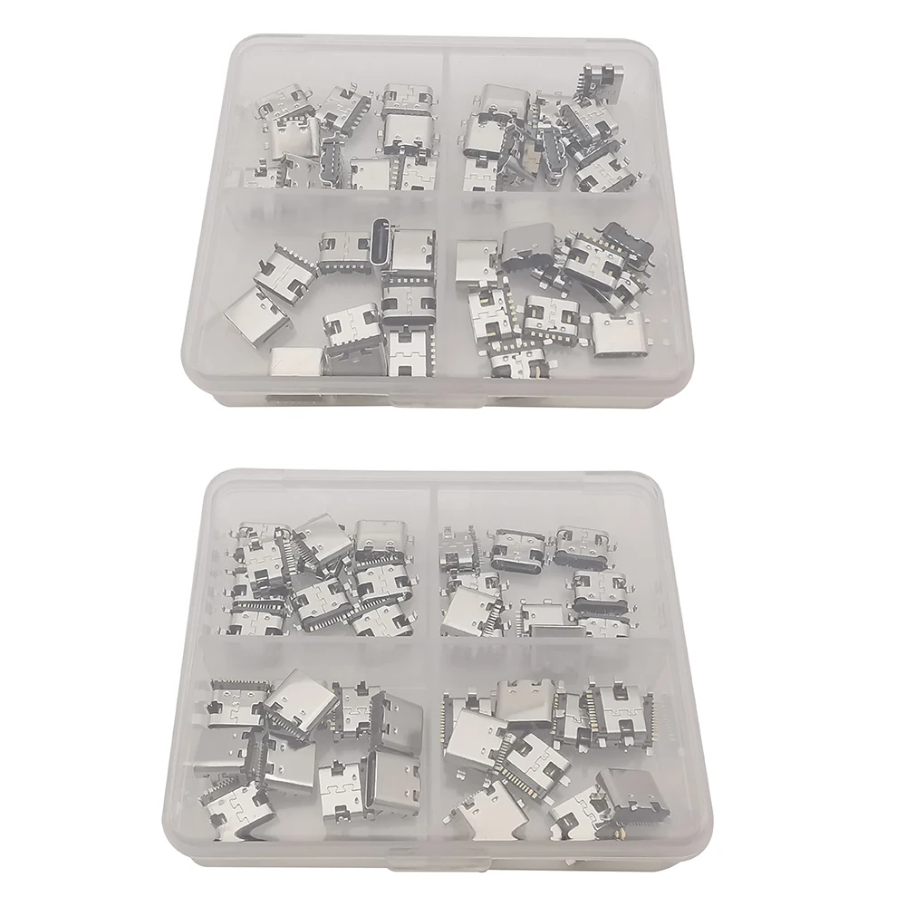 40Pcs USB Type C Female 6 Pin 16 Pin Socket Charging Connector Placement SMD DIP Type-C Jack For PCB DIY Repair