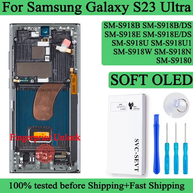 100% Tested AMOLED For Samsung Galaxy S23 Ultra LCD Display Touch Screen Digitizer Panel Assembly For Samsung S23 Ultra Display