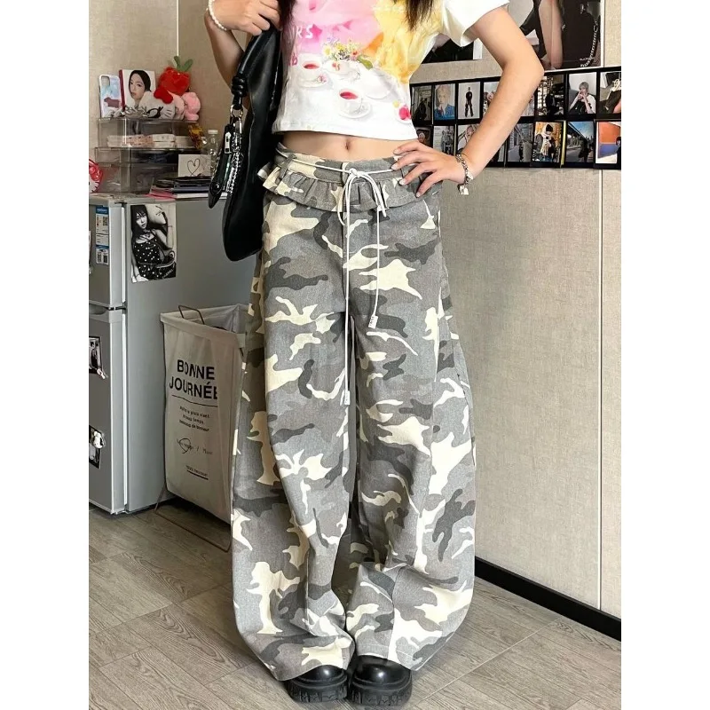

Retro American Streetwear Waed Camouflage Work Pants Women's Casual Jeans Multi-ket CleanFit Trousers Youth Faion