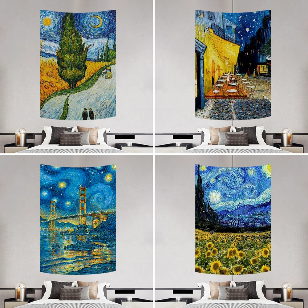 

Funny Van Gogh Art Oil Painting Tapestry Decoration Party Background Hanging Cloth Bedroom Tapestry Room Decor Aesthetic