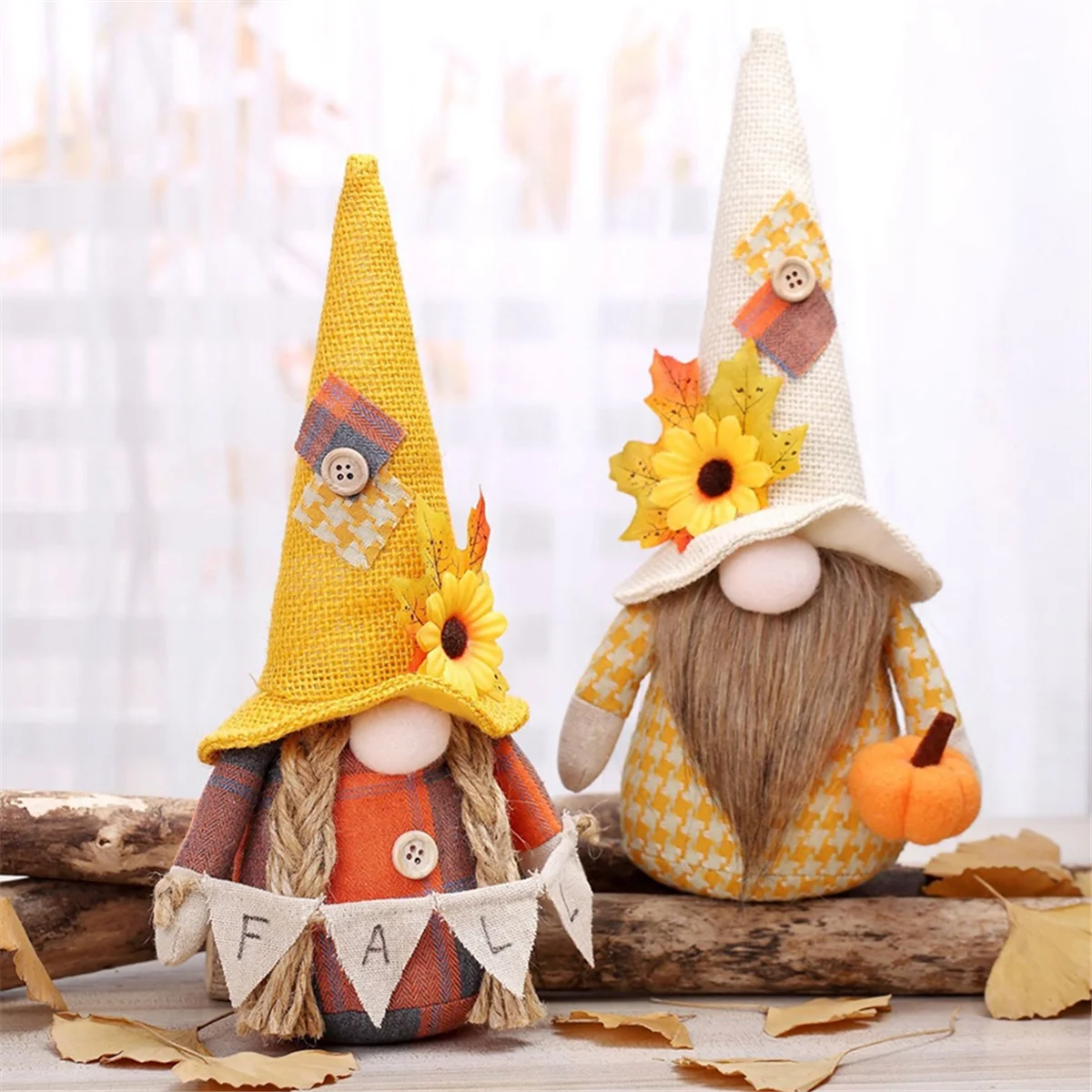 2PCS Fall Gnome Autumn Gnomes Plush with Sunflower Maple Leaf Hat Handmade Home Thanksgiving Day Gift