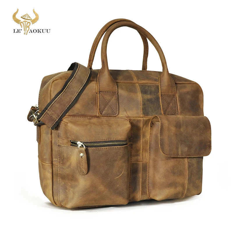 Top Quality Leather Vintage Large Capacity Business Briefcase Bag Male Design Travel Laptop Case Tote Portfolio Bag b331