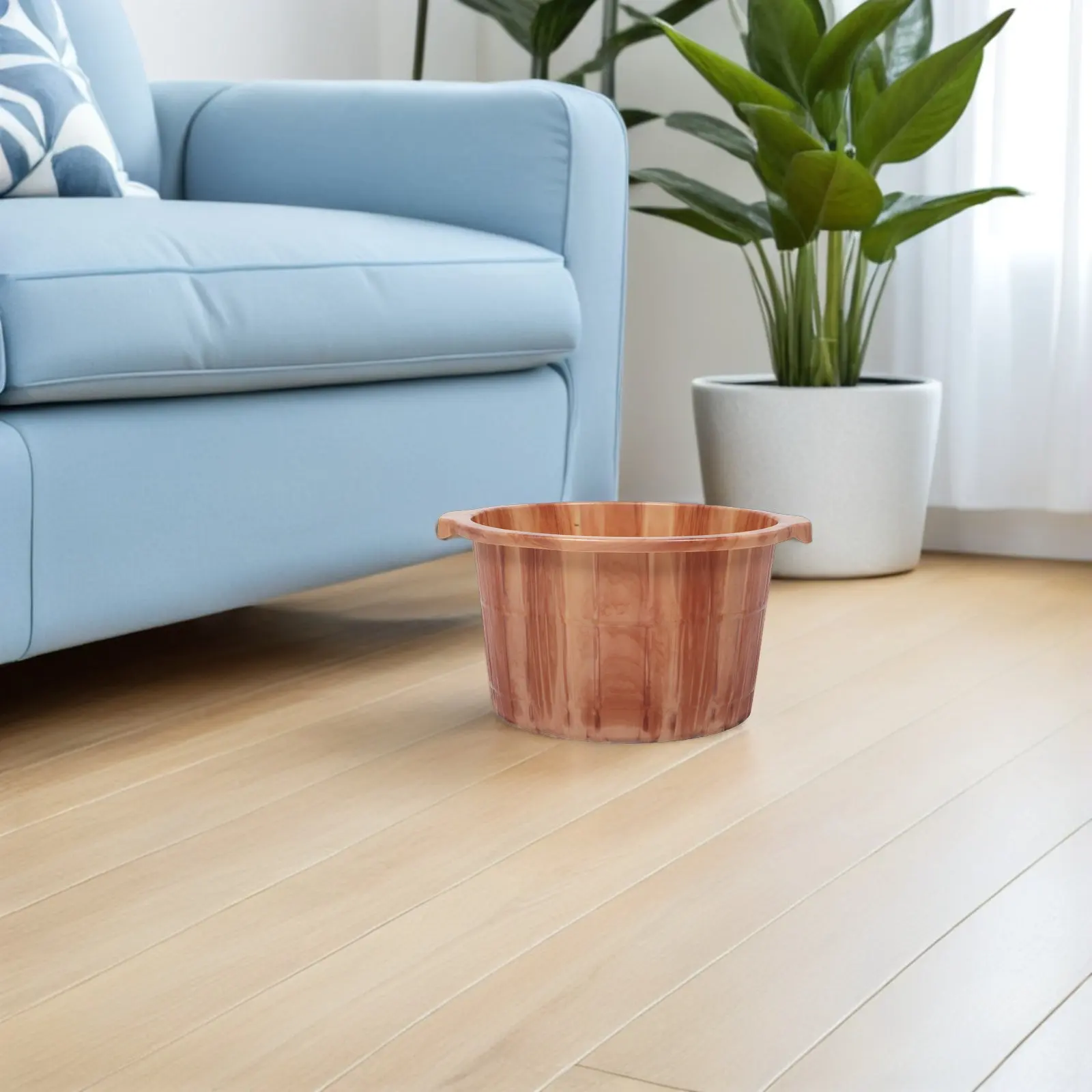 

Ванночка для ног 14,8 дюймов в ширину, 8,6 дюймов в высоту, из пластика с текстурой дерева, портативная, для домашнего использования.