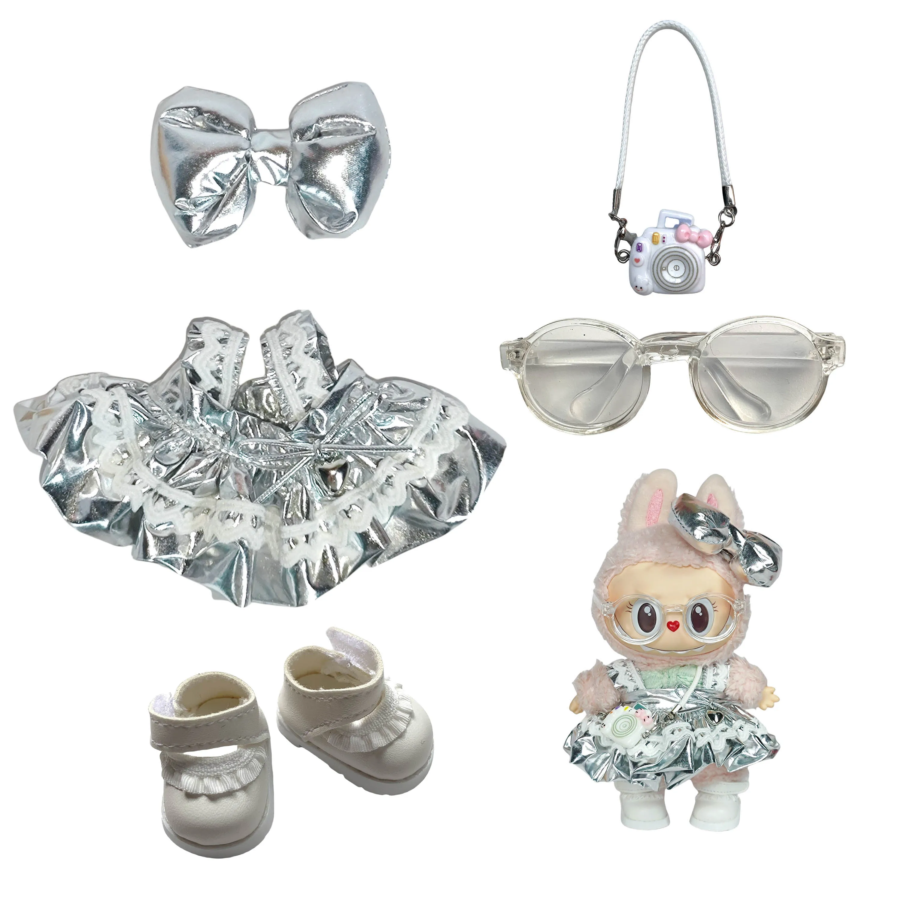 

17cm Labubu Sci-Fi Magical Girl Dress - Cyberpunk Anime Skirt Set with LED Accessories