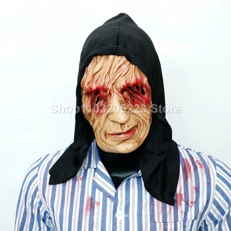 Halloween old witch full face mask role-playing, horror party scary adult grotesque face costume props