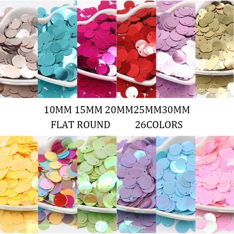 20g/Packung Pailletten 10/15/20/25/30mm PVC Flache Runde Lose Pailletten zum Nähen Hochzeit Handwerk Zubehör Lentejuelas Para Coser