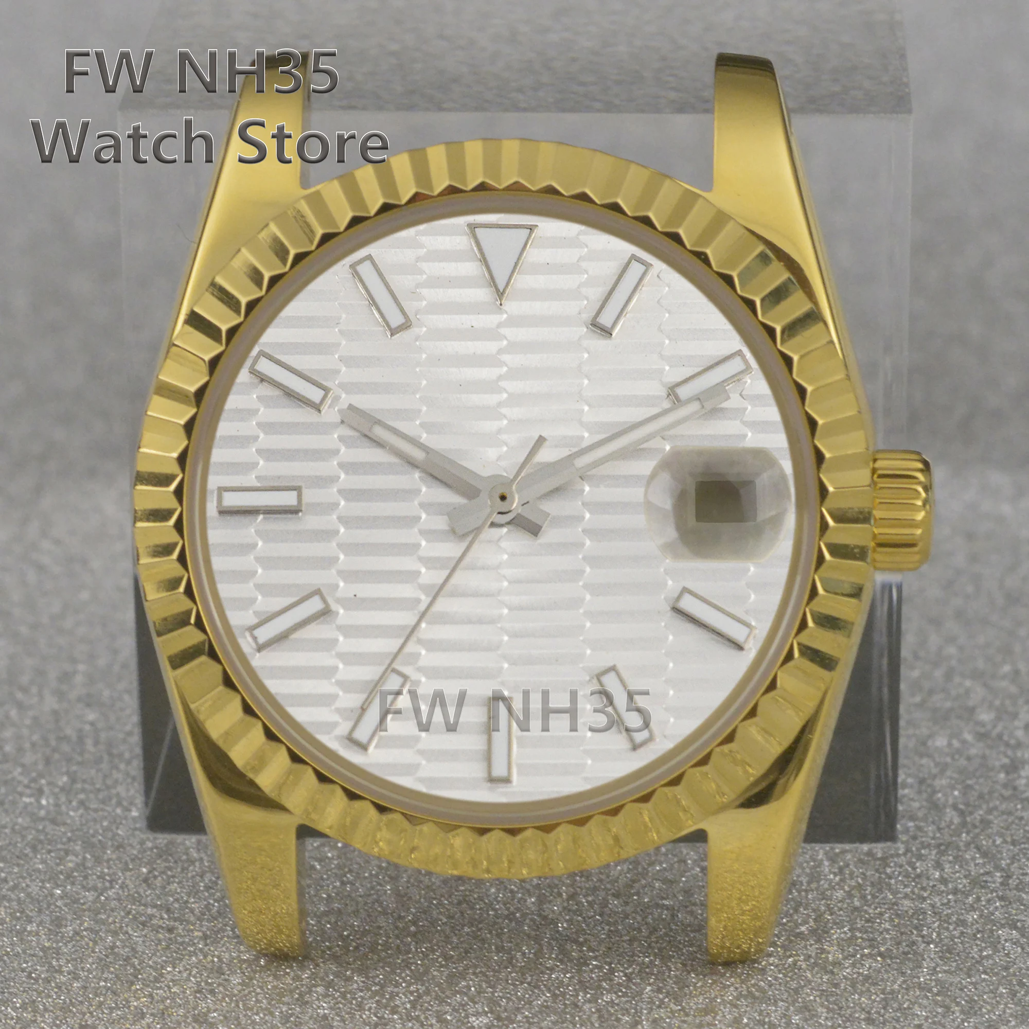 NH35 Case Wave Pattern Luminous Dial Hands for Mod Datejust Sapphire Glass 10ATM Water Resistant Watch Case Fit NH35 Movement