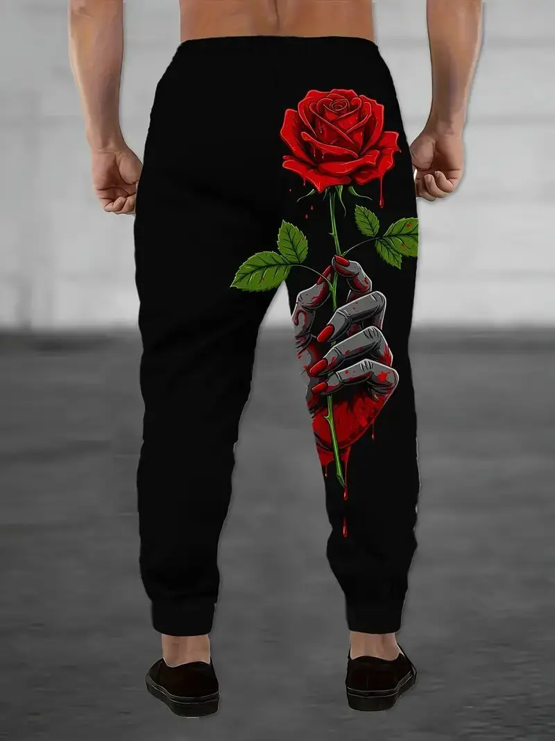 Hot Selling Spring and Autumn Creative Rose Blossoms 3D Printed Pants for Boys, Trendy and Fashionable Casual Pants