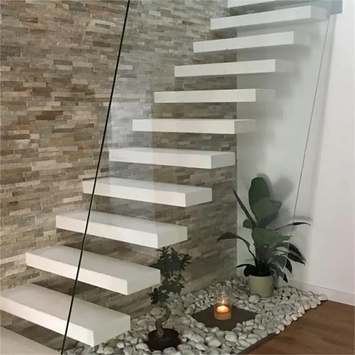 유럽 모던 아파트를 위한 맞춤형 미니멀리스트 플로팅 계단 (숨겨진 스트링어와 오크 계단 포함)