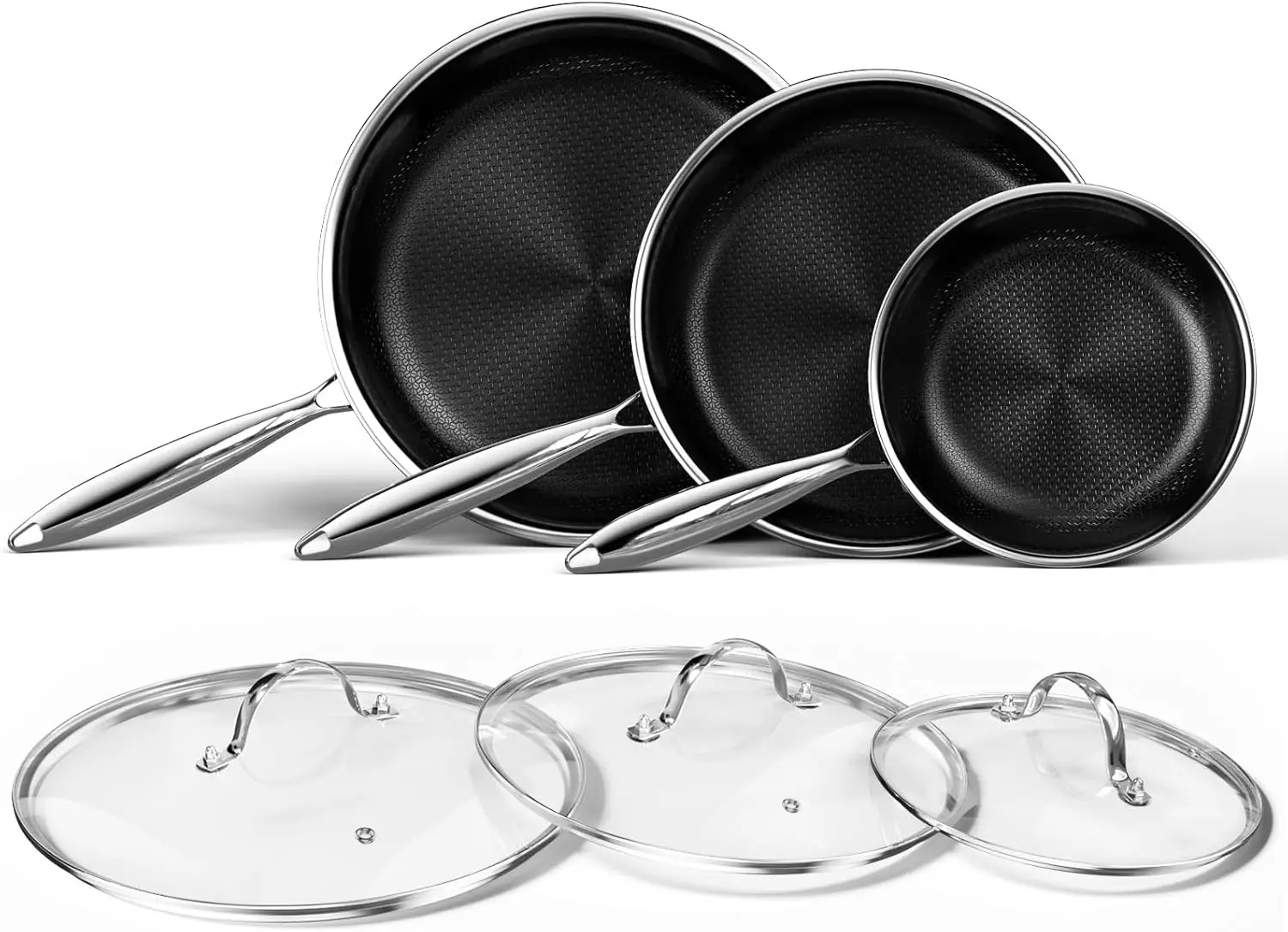 

Nonstick Titanium Ceramic Frying Pan Set, 6-Piece Induction Compatible Stainless Steel Cookware PFAS Free