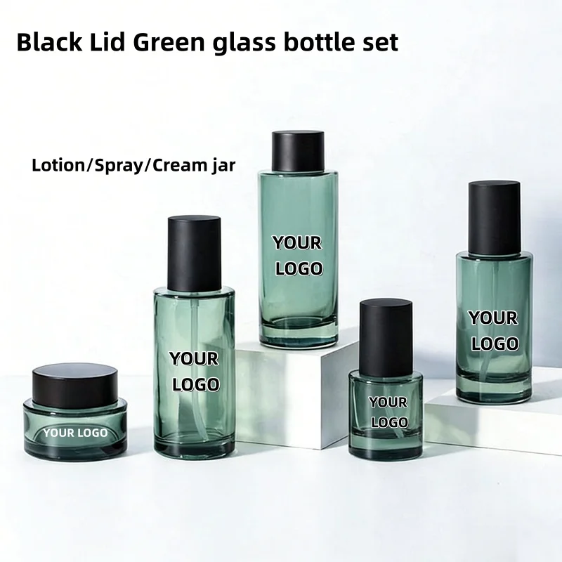 【Logo Custom】1Pcs Customized Luxury Cosmetic Packaging 50g Glass Bottles Thick Bottom Flat Shoulder 100ml Face Serum Lotion Pump
