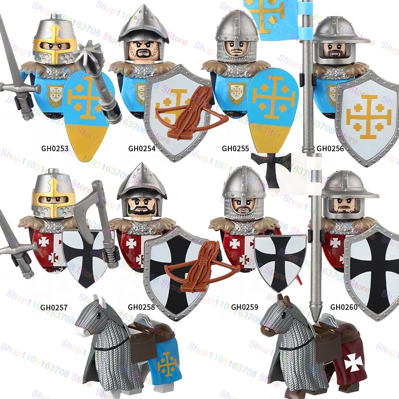 G0128 Moc Caballeros medievales de centurión romana guerra militar soldado cascos escudos figuras muñecas bloques de construcción regalos Juguetes