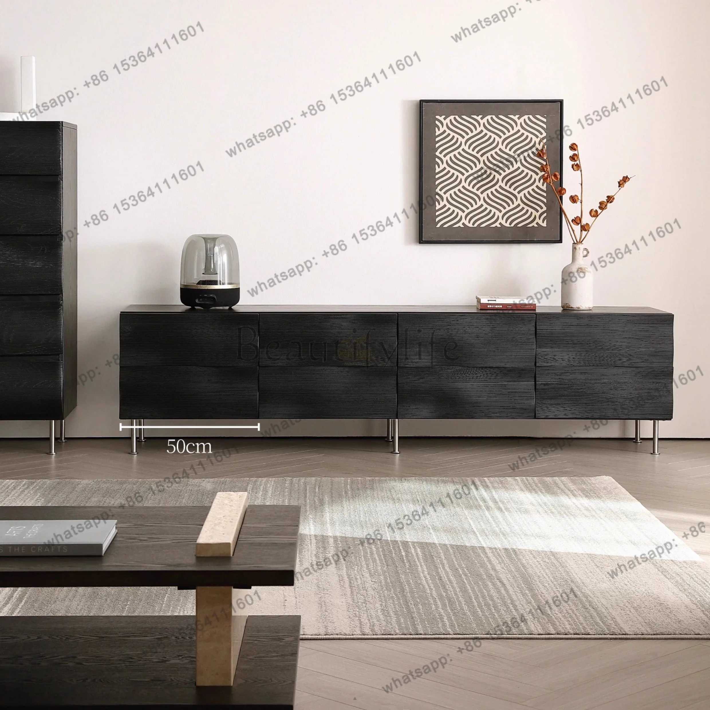 

Home Silent Wind Multi-layer Solid Wood Floor Cabinet Black Wood Grain Storage TV Retro Original Cabinet Customization