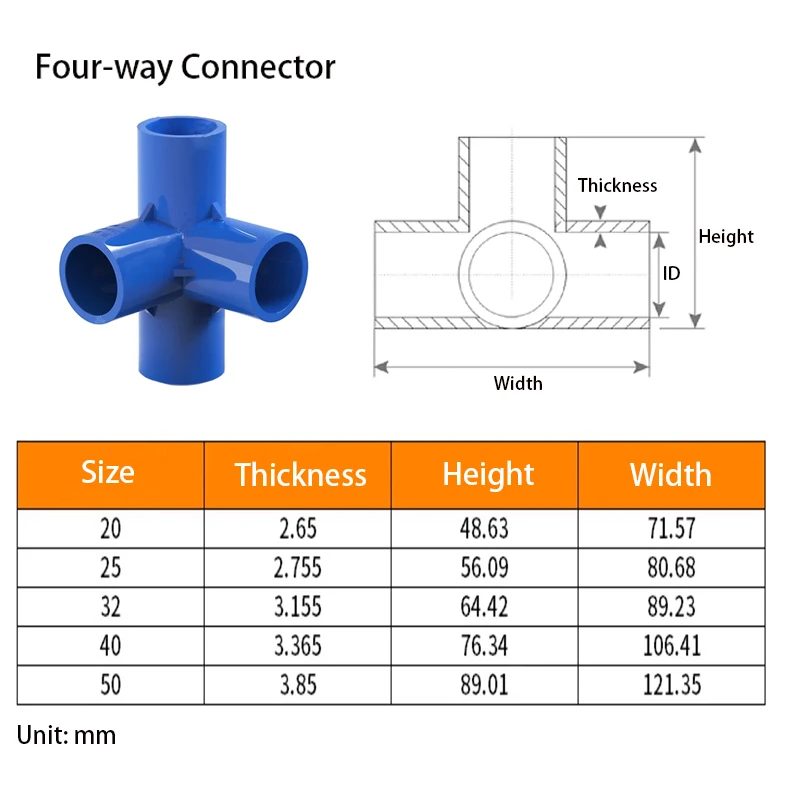 Connecteur tridimensionnel pour tuyau en PVC, raccords de tuyau d'irrigation de jardin domestique, connecteurs d'eau, 20mm, 25mm, 32mm, 40mm, 50mm, 3 voies, 4 voies, 5/6 voies, 1-10 pièces