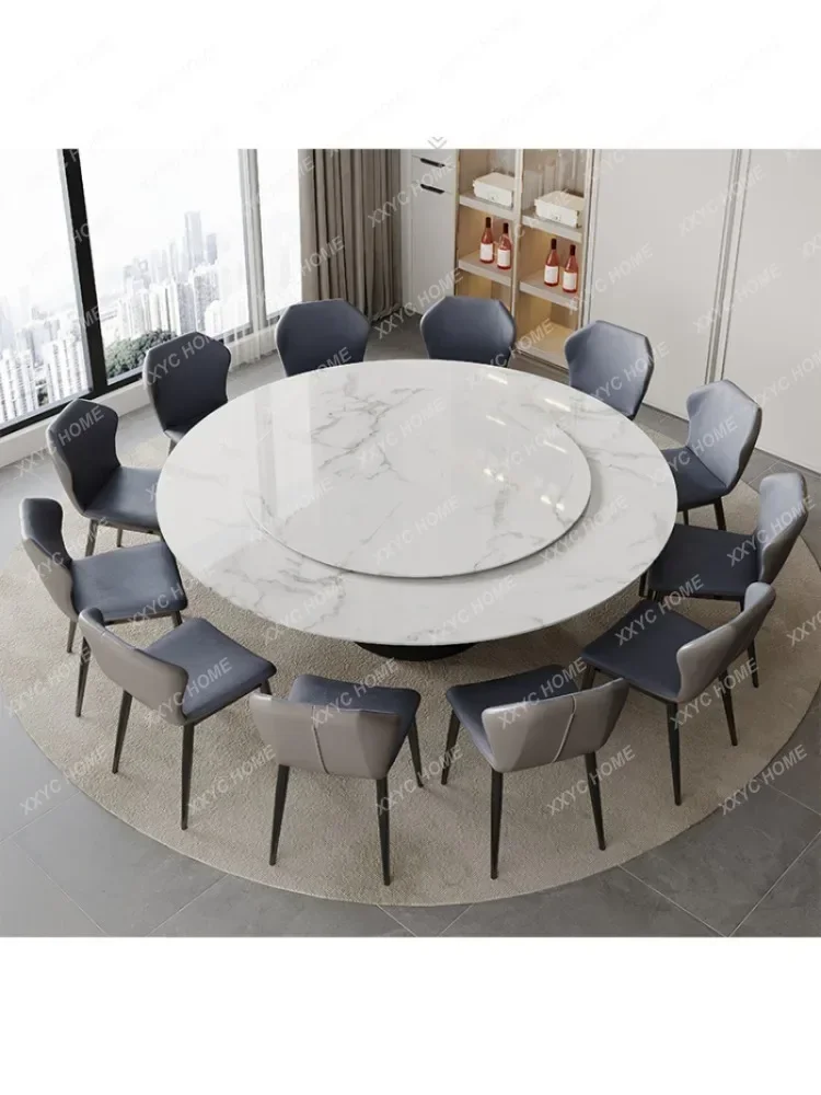 Stone Plate round Dining Table Marble Household Electric Turntable with Hot Pot 12 People Round Table multifunctional furniture