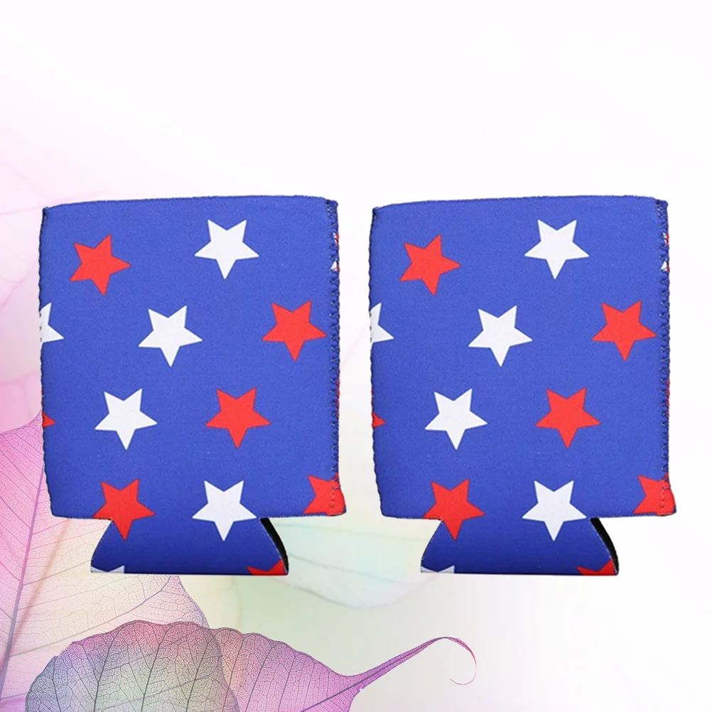 2Pcs American Flag Pattern Ring-Pull Can Warming Cover Beverage Bottle Cover Drinking (Star Pattern for Each 1Pc)