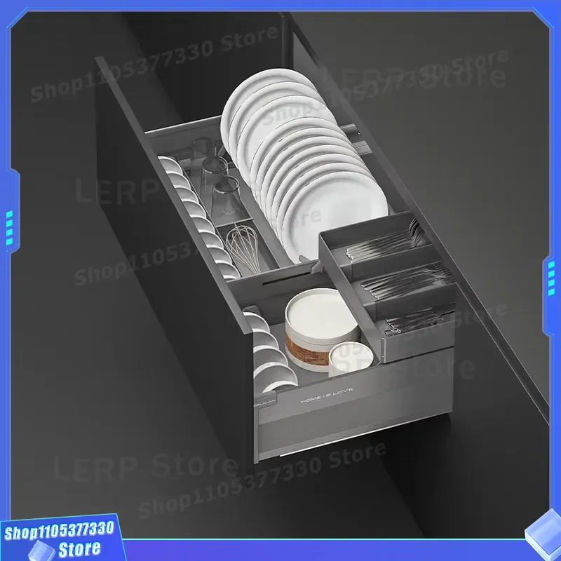 6063 T5 Aluminum Double Drawer Half Pull Storage Basket 450mm Depth Dual Mode Silent Slow Closing Rust Proof Cabinet Hardware