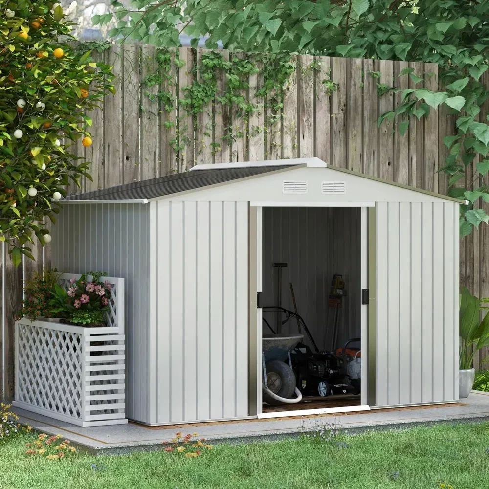 9' x 6' Outdoor Storage Shed, Garden Tool House with Foundation Kit, 4 Vents and 2 Easy Sliding Doors for Backyard