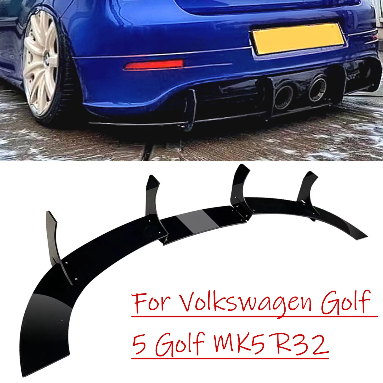 1 Set Rear Bumper Diffuser Cover Spoiler Shark Fin Trim For VW Golf 5 R32 MK5 2005-2009