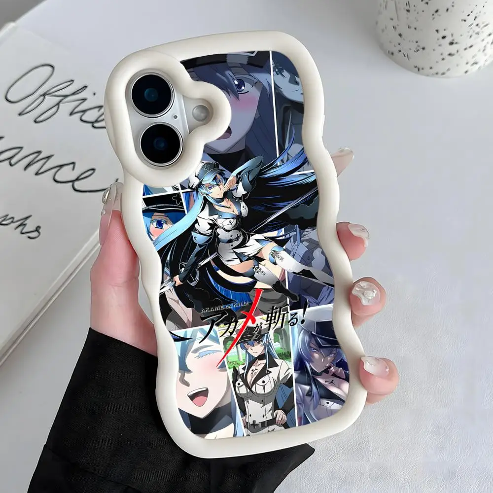 

Akame Ga Kill Esdeath Phone Case for iPhone 17 16 15 14 13 12 11 Air Pro Max Plus White Soft TPU Wavy Edge Cover