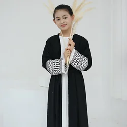 Keffiyeh Kids Girls Open Abaya Kimono Palestine Embroidery Tassels Muslim Abayas for Children Dubai Luxury Islamic Kaftan Dress