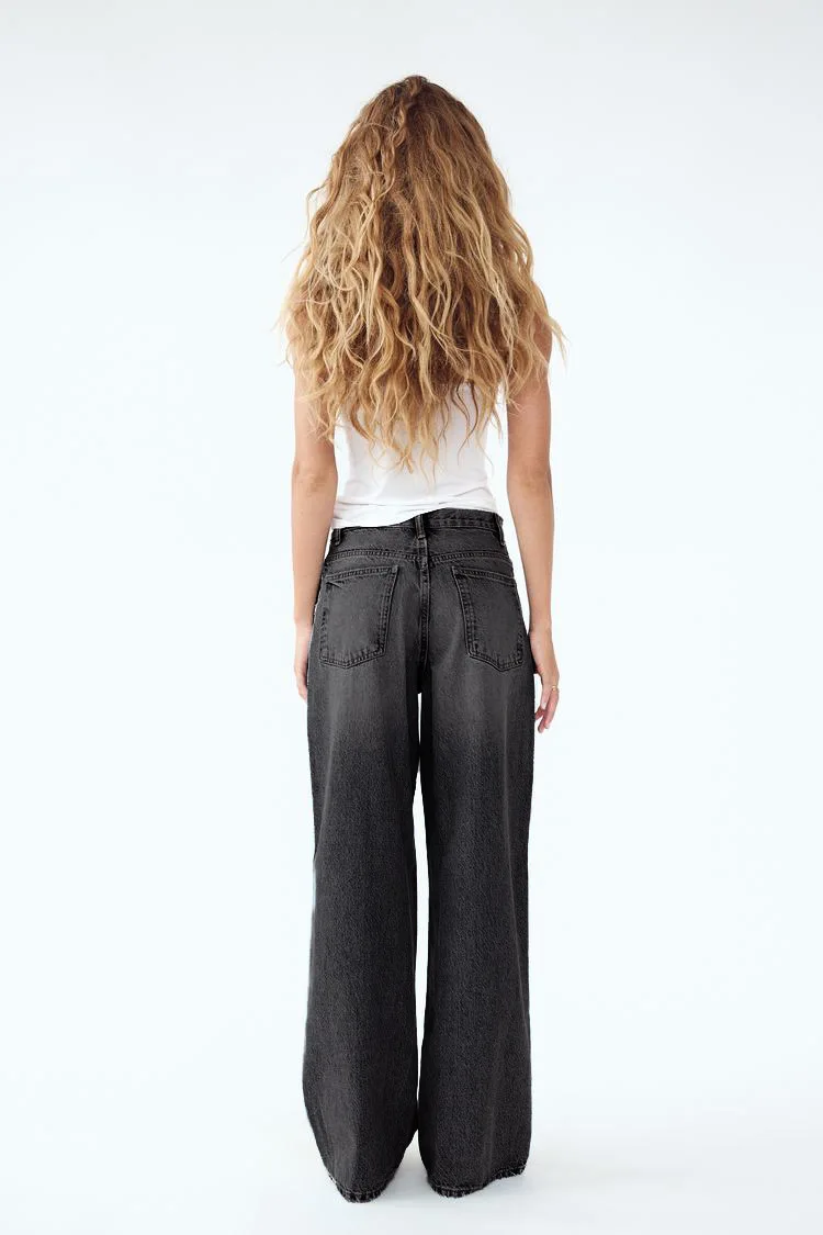 Women Floor Length Pant Jeans Denim Wide Leg Pants Straight Trousers Casual Loose Elegant Splice High Waist Autumn Winter