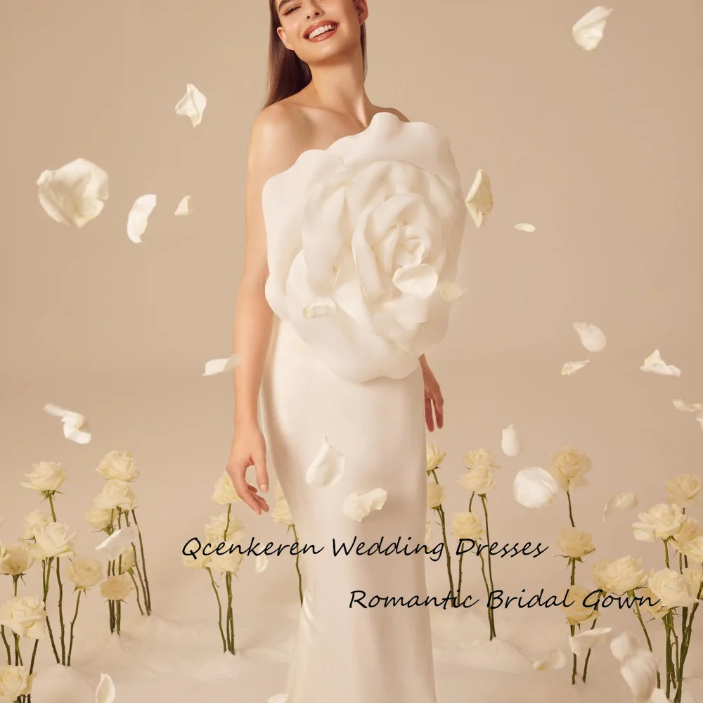 Qcenkeren Vestido de novia Свадебное платье Trumpet Long Wedding Dress Elegant 3D Flower Sleeveless Bridal Dress For Sexy Women