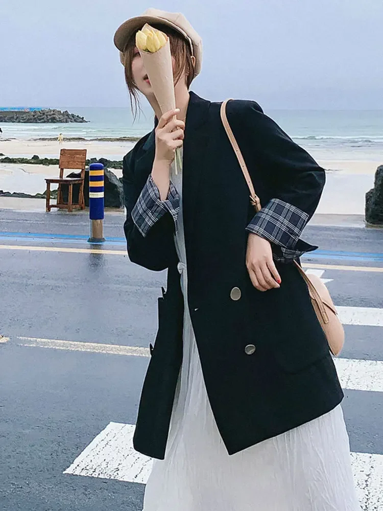 2024 New Summer and Autumn Women's Black Blazer Suits Fashion Casual Slim Two Button Medium Length Office Lady Coat