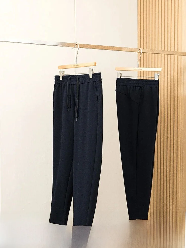 

Italian Luxury Men's Woolen Sports Pants Casual Straight Leg Trousers for Autumn Winter High Quali Polyester Blend