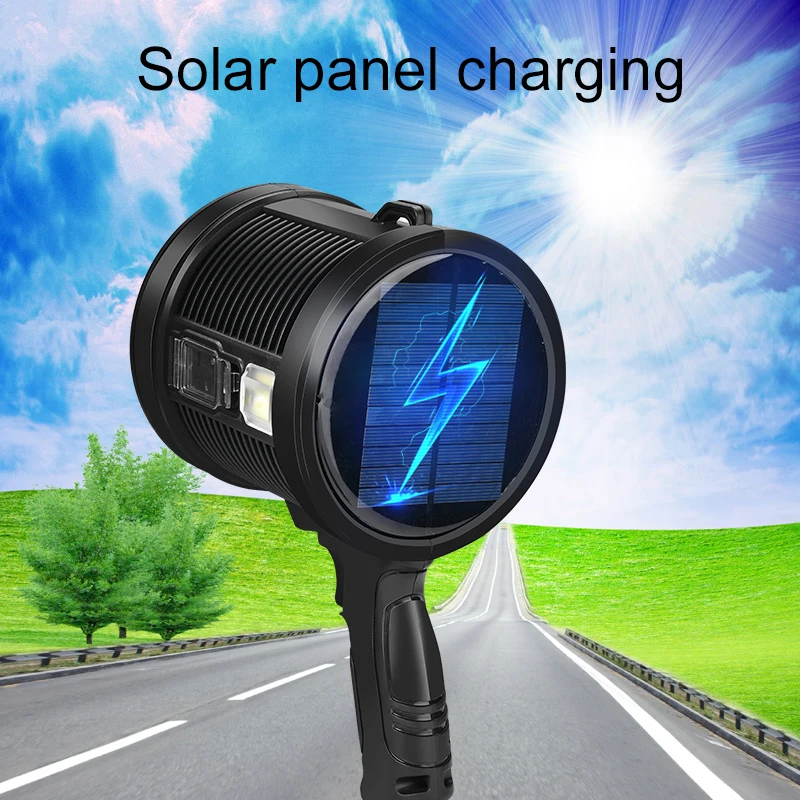 Portable LED Solar Panel Flashlight Red+Blue+Yellow Lantern type-C Rechargeable Hunting Light Power Bank Spotlight Fishing Light