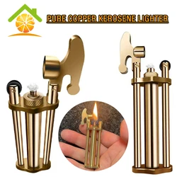 News Pure Copper Kerosene Lighter Shell Three-Tube Lightweight Brass Primary Color Grinding Wheel Lighter Accessories Golden