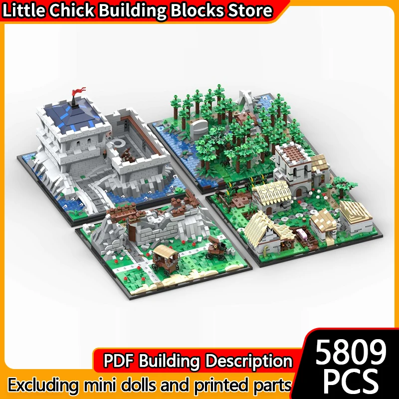 

Популярная игровая модель MOC, строительные кирпичи, замок, ворота, вилья и лес, модульная технология, детский праздничный подарок, сборный игрушечный костюм