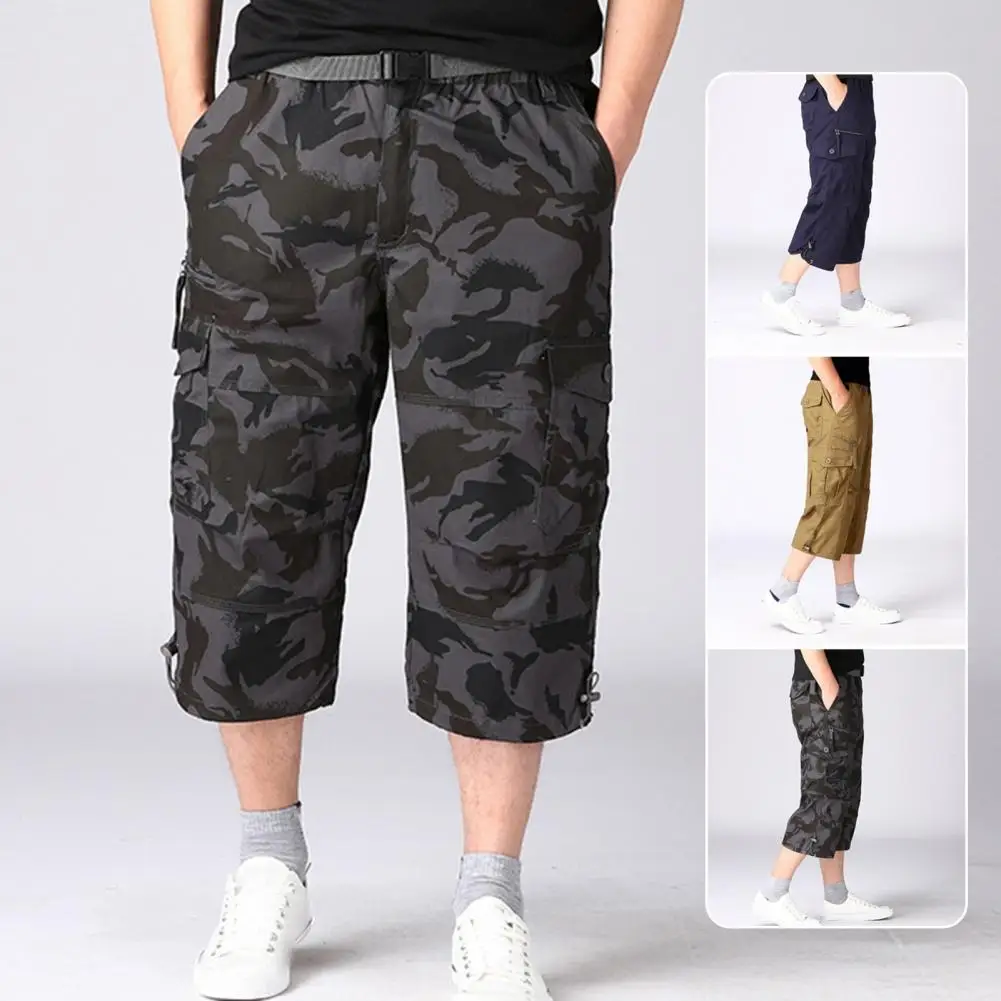 

Mid Waist Men Pants Men's Adjustable Drawstring Cargo Pants with Multiple Pockets Loose Fit Stylish Outdoor Casual Wear for Plus