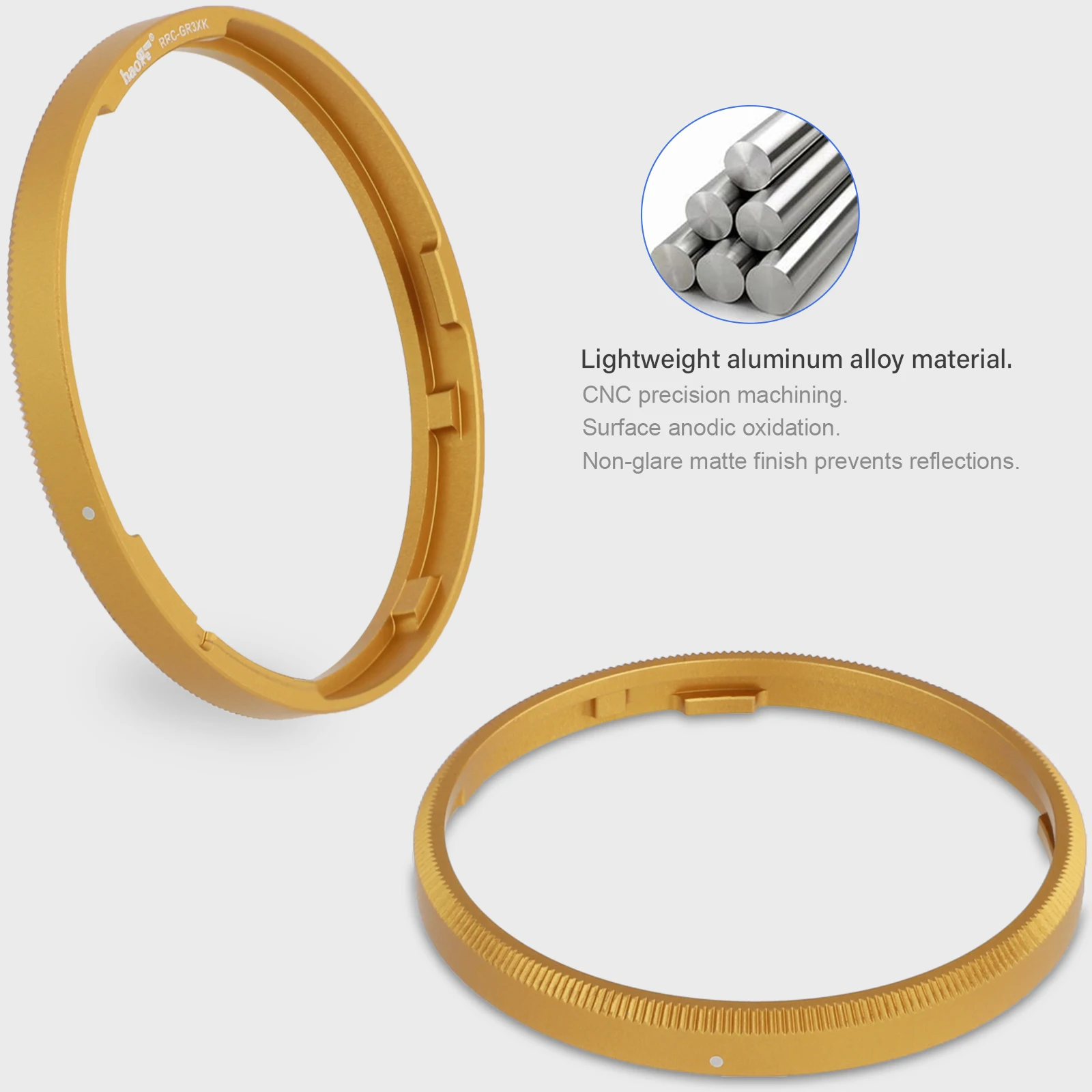 Haoge RRC-GR3Xk Golden Metal Decorate Ring Cap for RICOH GR3X/GRIIIX HDF Camera Replaces GN-2