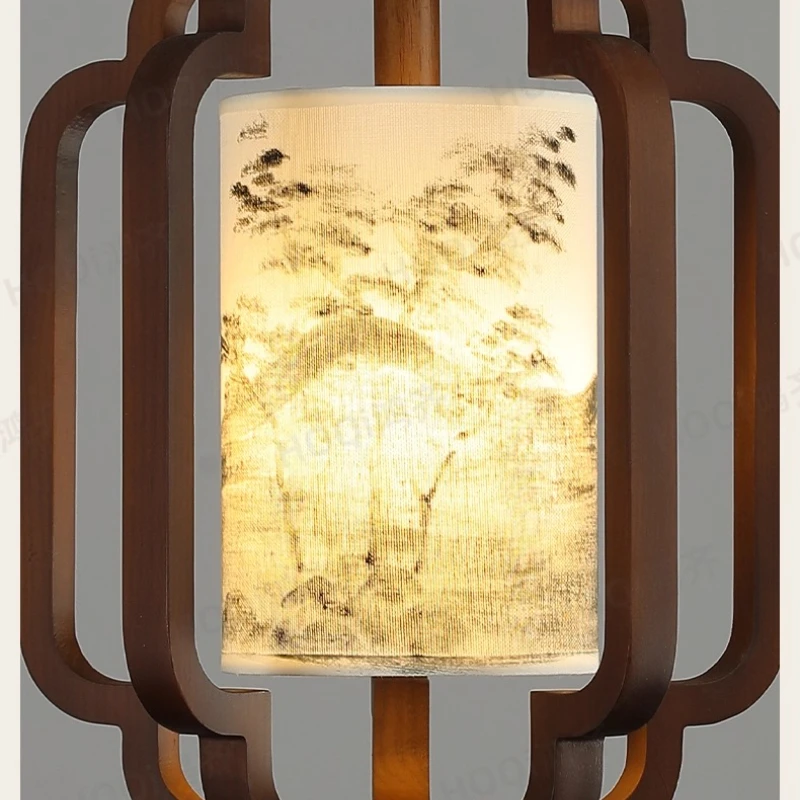 القرون الوسطى الجمالية النسيج السرير قلادة أضواء LED غرفة نوم دراسة زن غرفة الشاي مدخل منصة مشروبات خشبية الرجعية مصابيح معلقة