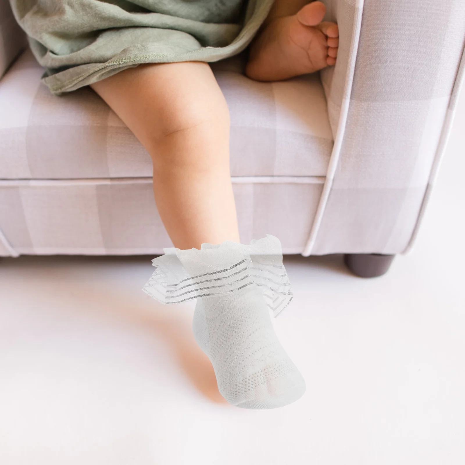 

1Pair White Cotton Baby Socks Soft Lace Knee Socks Size S Tulle Detail Stylish for Baby Girls Dance Performances