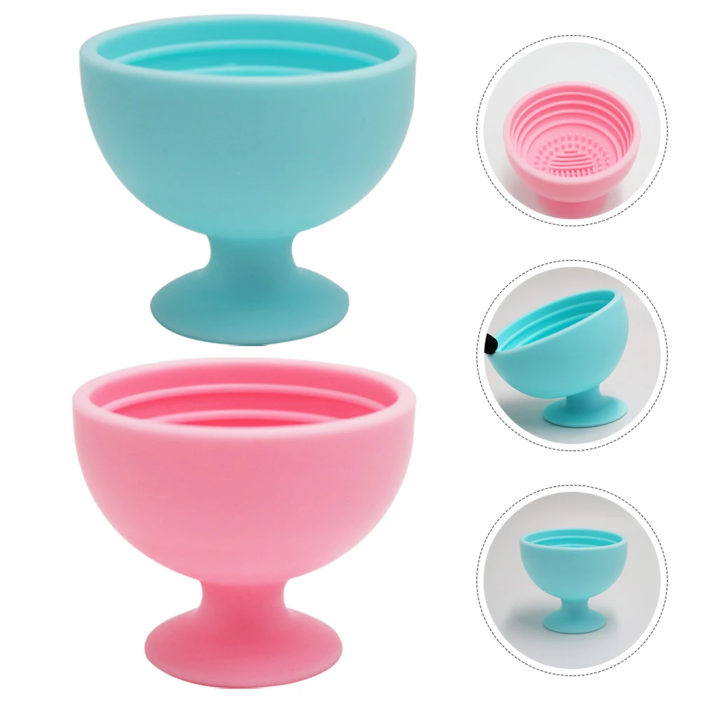 

2 pcs Silicone Makeup Brush Holders Beauty Sponge Organizers Red Wine Glass Design Brush Cleaner Desktop Storage Rack Reusable