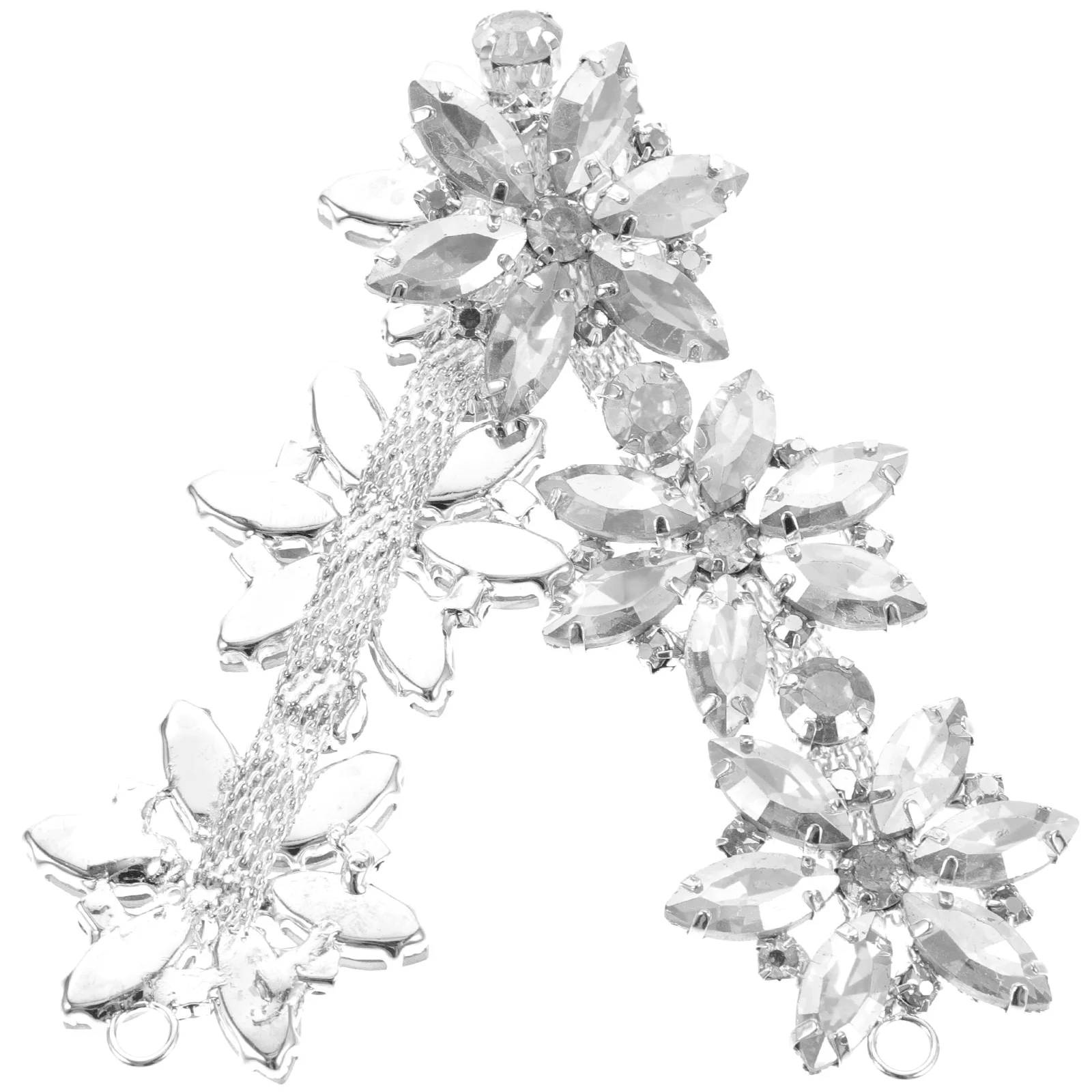 

Rhinestone Flower Chain DIY Applique Patch Dress Clothing Decoration Bridal Silver Clear Wedding Accessories
