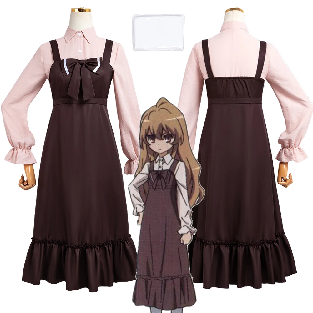 

Anime Toradora Aisaka Taiga Cosplay Brown Dress Pink Shirt Clothes Set Costume Uniform Halloween Carnival Party For Adult Women