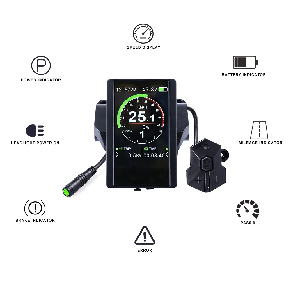P850C Color LCD Ebike Display Waterproof, Electric Bicycle Display Parts for Mid Drive Conversion Kit Screen Speedometer