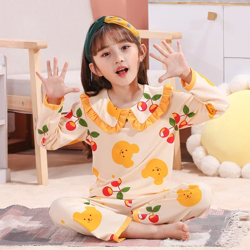 

3-14 Year Wear BIG Girl Spring Autumn Long Sleeve Cute Pajamas Sets Soft Girl Sleepwear Set Kid Home Wear Student Girl Gifts