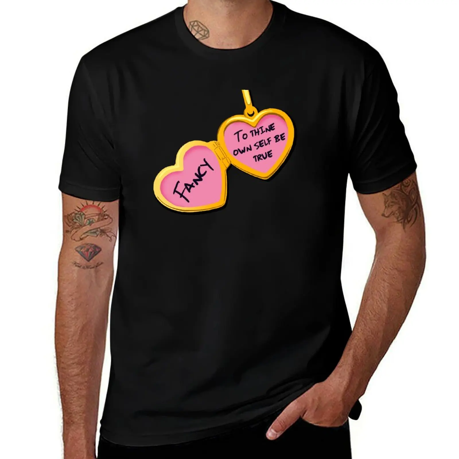 

Fancy, To Thine Own Self Be True: Locket T-Shirt Worker Basic Short Sleeve Tee